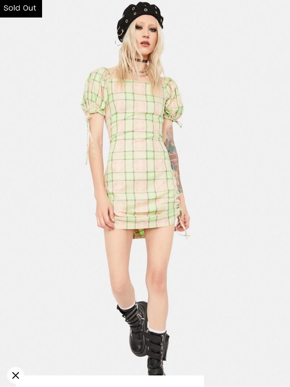 The Ragged Priest Memory Ruched Plaid Mini Dress โ Size Small